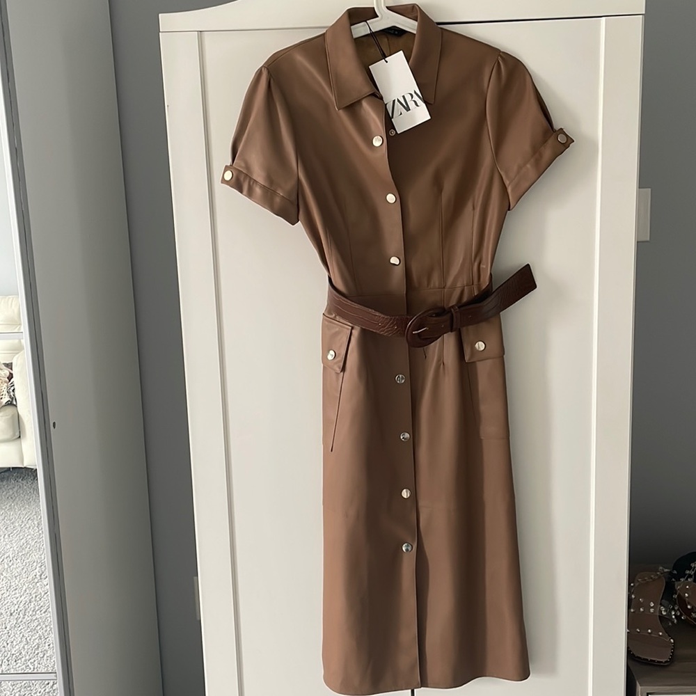Mazda faux leather belted dress